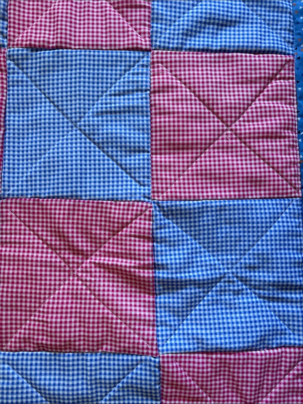 Handmade Patchwork Baby Quilt in Pink and Light Blue